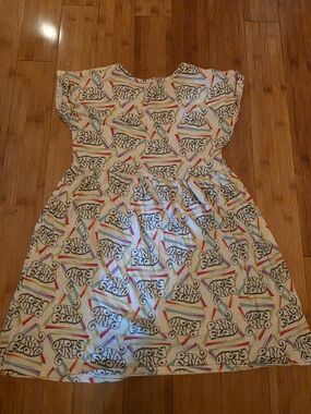 Cream Pink Floyd Logo Print Girls' Dress